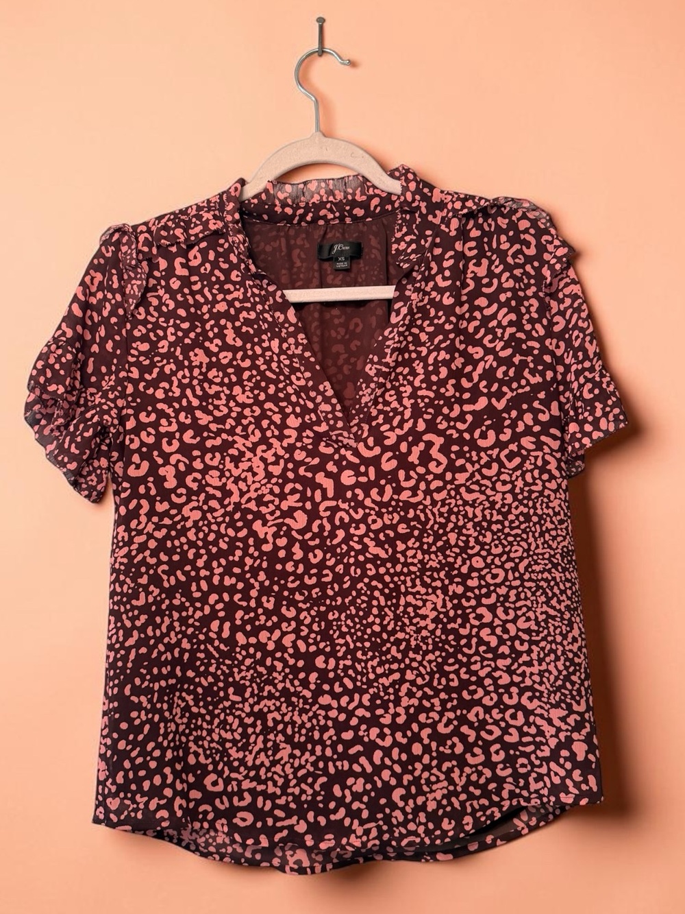 J.Crew Short-Sleeve Pink Leopard Print V-Neck Blouse